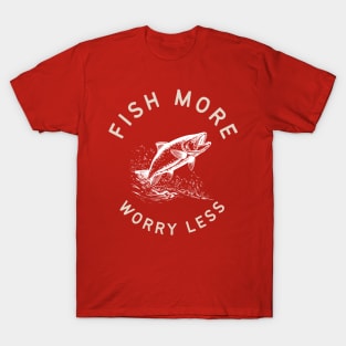 Fish more worry less - retro style fishing T-Shirt